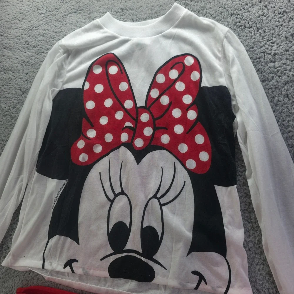 Vintage Disney Minnie Mouse Pajama Set Kids Size 12 White Red 2pc L.V. Myles USA